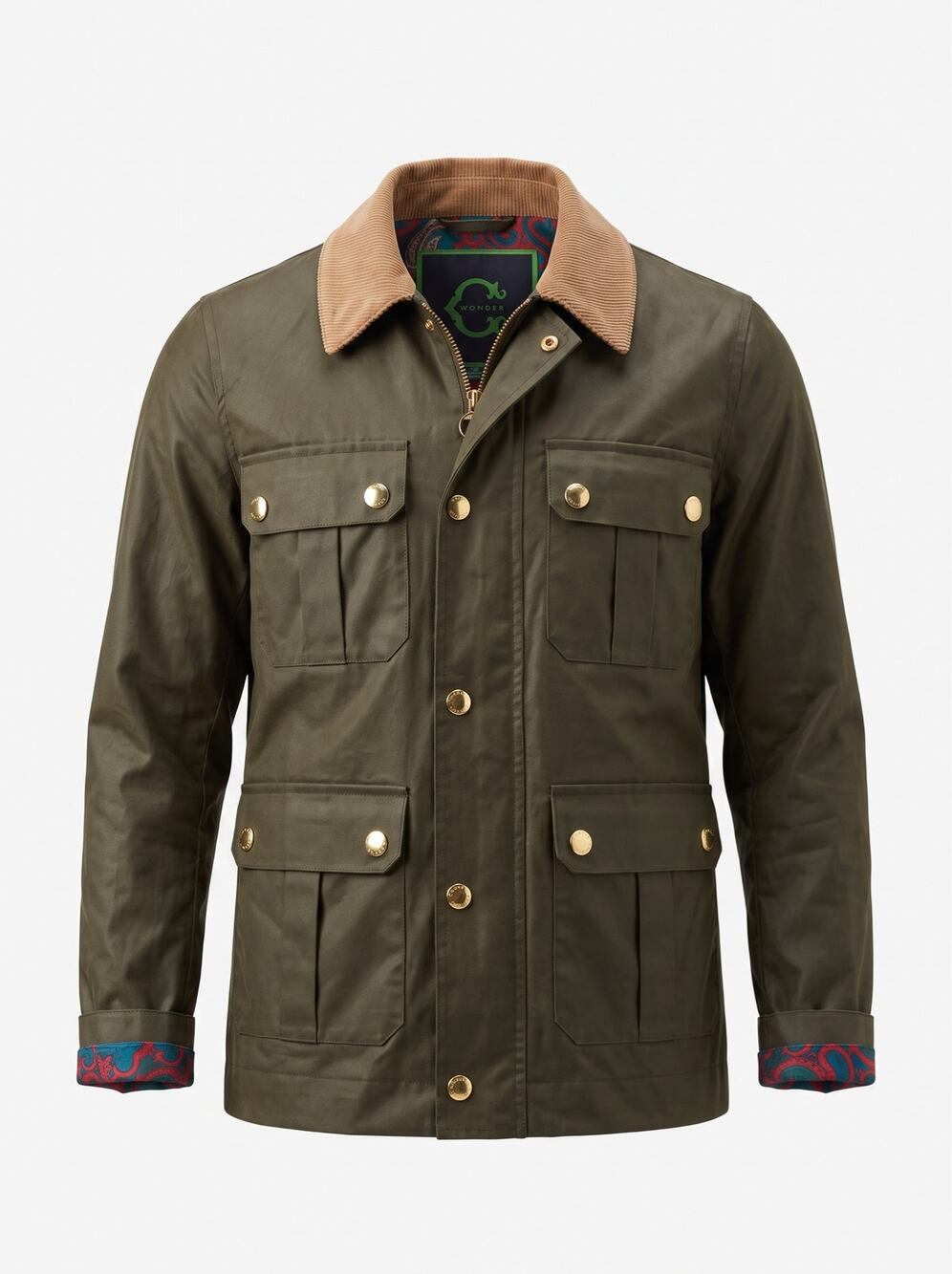 C. Wonder Women’s Waxed Field Barn Jacket Olive Green Corduroy Collar Size Small